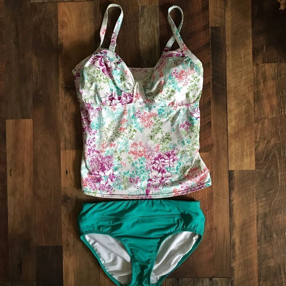 Lands End SZ 6 bottom 8 DD top Tankini Swimsuit 2pc underwire green